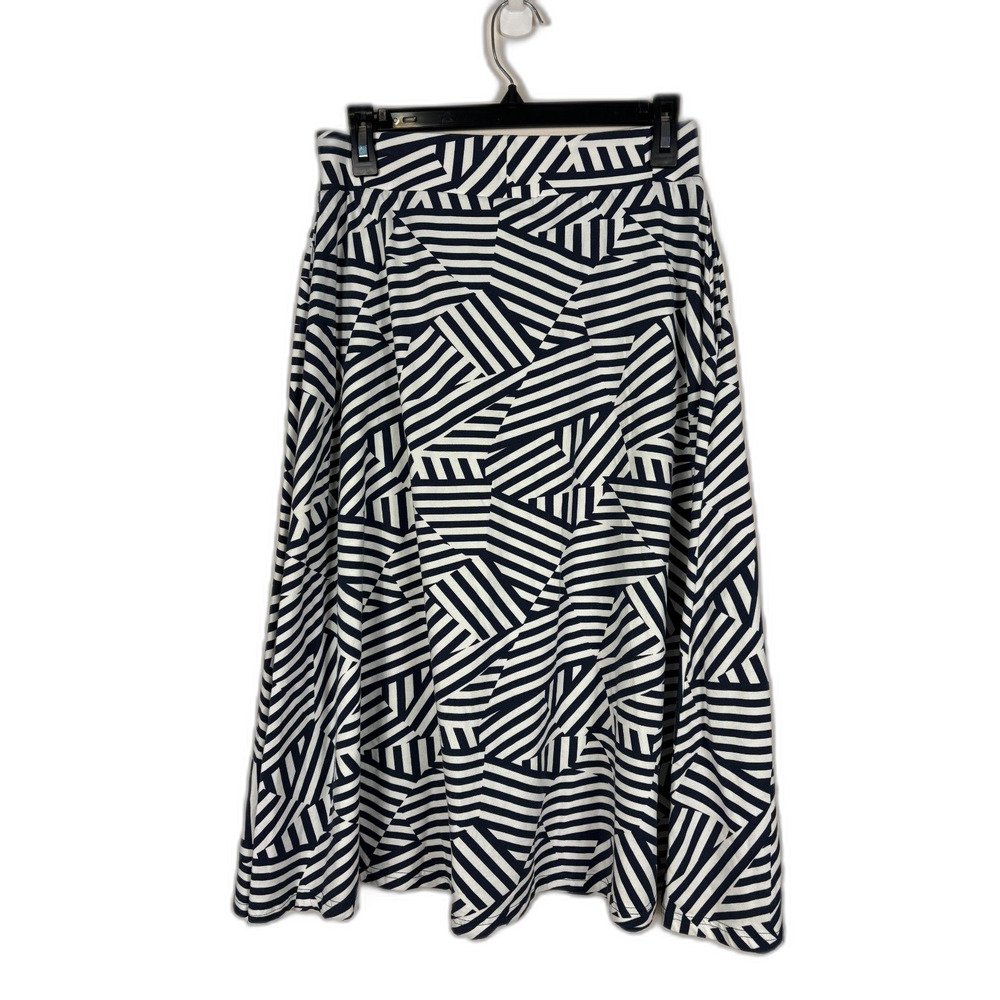Pact Blue White Stripe Print Pull On Midi Skirt Women's Medium Stretch Boho - Picture 1 of 5
